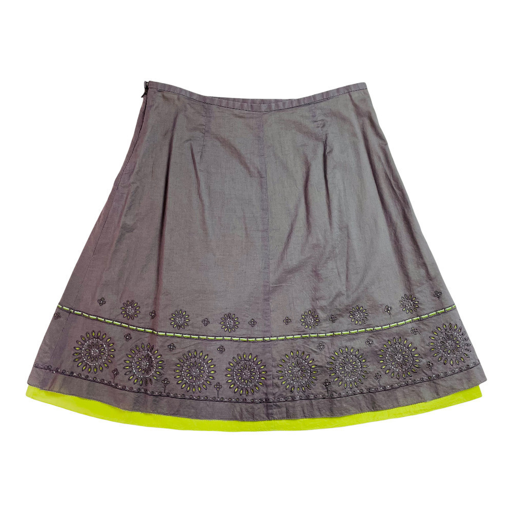 🍀 Sigrid Olsen Size 6 Purple Taupe A-line Skirt with Beaded Hem - Picture 2 of 8